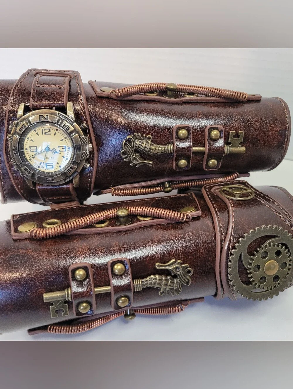 Steampunk Armbands W/ Decorative watch Combat Arm Bracers Medieval Armor Costume